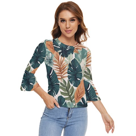 Tropical Leaf Bell Sleeve Top by Jack14