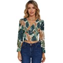 Tropical Leaf Long Sleeve V-Neck Top View1