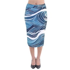 Abstract Blue Ocean Wave Velvet Midi Pencil Skirt by Jack14