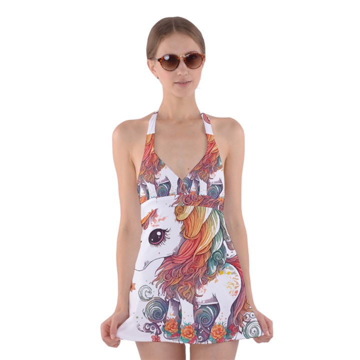 Baby Unicorn T- Shirt Colourful Bay Unicorn T- Shirt Yoga Reflexion Pose T- Shirtyoga Reflexion Pose T- Shirt Halter Dress Swimsuit 