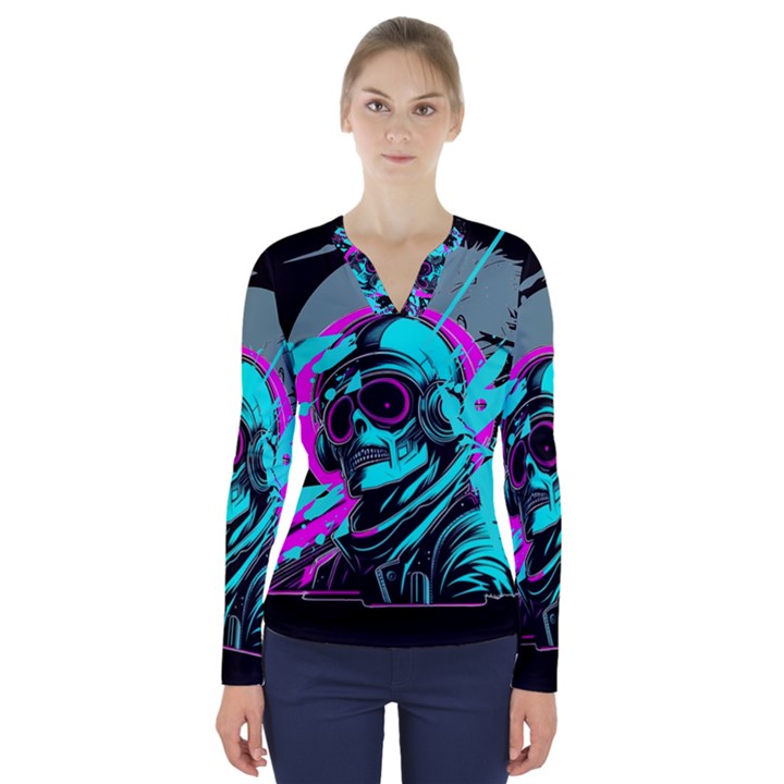 Aesthetic art  V-Neck Long Sleeve Top