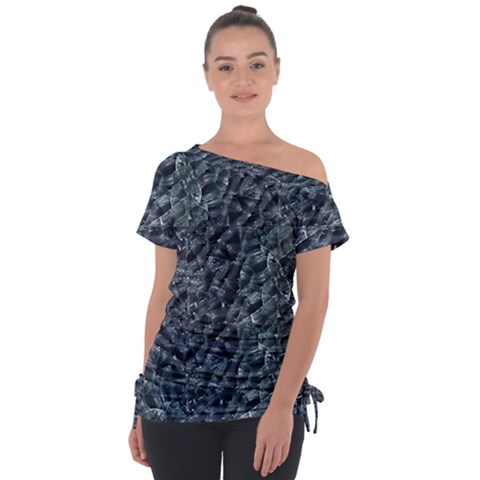 Ceramics Broken  Off Shoulder Tie-up T-shirt by Internationalstore