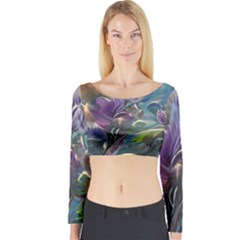 Abstract Blossoms  Long Sleeve Crop Top by Internationalstore