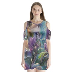 Abstract Blossoms  Shoulder Cutout Velvet One Piece by Internationalstore