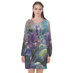 Abstract Blossoms  Long Sleeve Chiffon Shift Dress  by Internationalstore