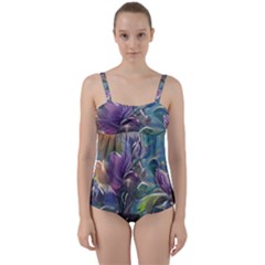 Abstract Blossoms  Twist Front Tankini Set by Internationalstore