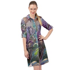 Abstract Blossoms  Long Sleeve Mini Shirt Dress by Internationalstore