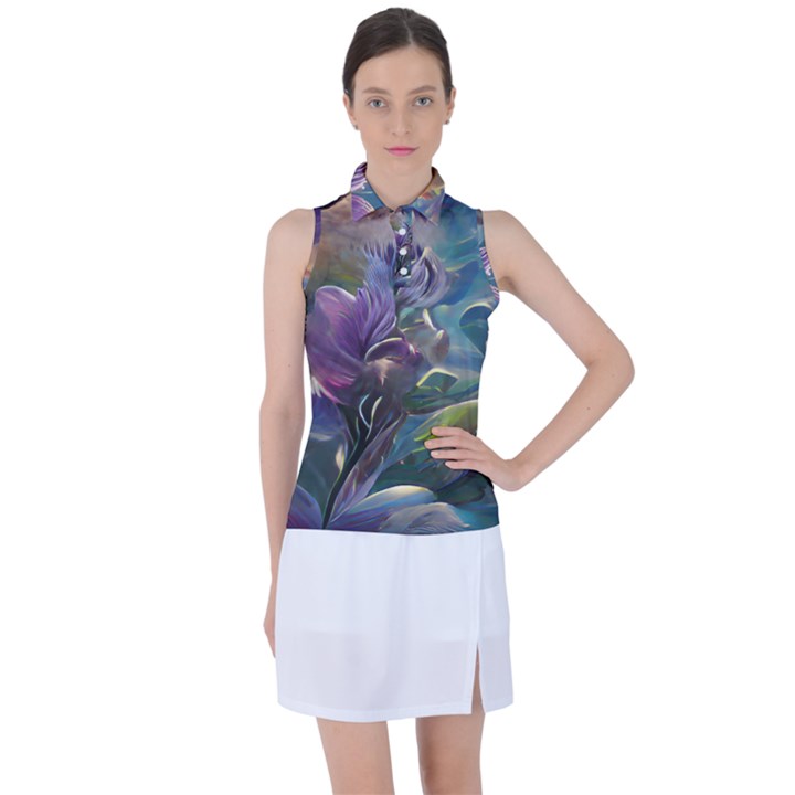 Abstract Blossoms  Women s Sleeveless Polo T-Shirt