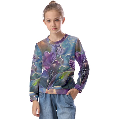 Abstract Blossoms  Kids  Long Sleeve T-shirt With Frill  by Internationalstore