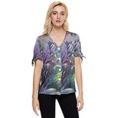 Abstract Blossoms  Bow Sleeve Button Up Top by Internationalstore