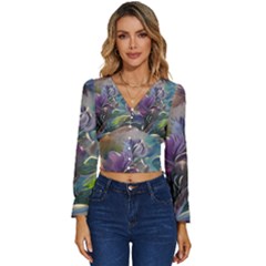 Abstract Blossoms  Long Sleeve V-neck Top by Internationalstore