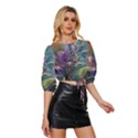 Abstract Blossoms  Mid Sleeve Drawstring Hem Top View3