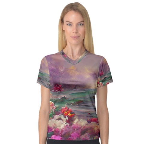 Abstract Flowers  V-neck Sport Mesh T-shirt by Internationalstore