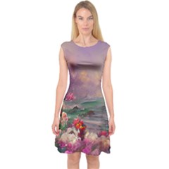 Abstract Flowers  Capsleeve Midi Dress by Internationalstore