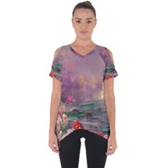 Abstract Flowers  Cut Out Side Drop T-shirt by Internationalstore