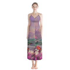 Abstract Flowers  Button Up Chiffon Maxi Dress by Internationalstore