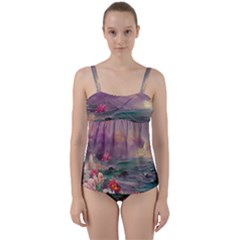 Abstract Flowers  Twist Front Tankini Set by Internationalstore