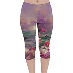 Abstract Flowers  Velvet Capri Leggings  by Internationalstore