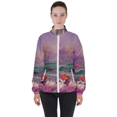 Abstract Flowers  Women s High Neck Windbreaker by Internationalstore