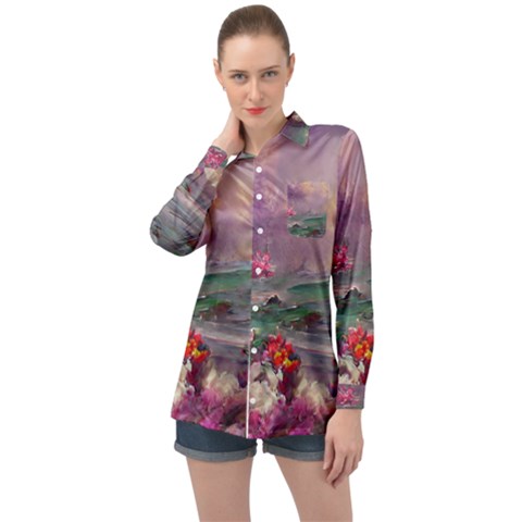 Abstract Flowers  Long Sleeve Satin Shirt by Internationalstore