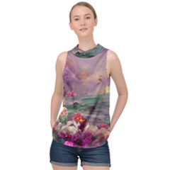 Abstract Flowers  High Neck Satin Top by Internationalstore