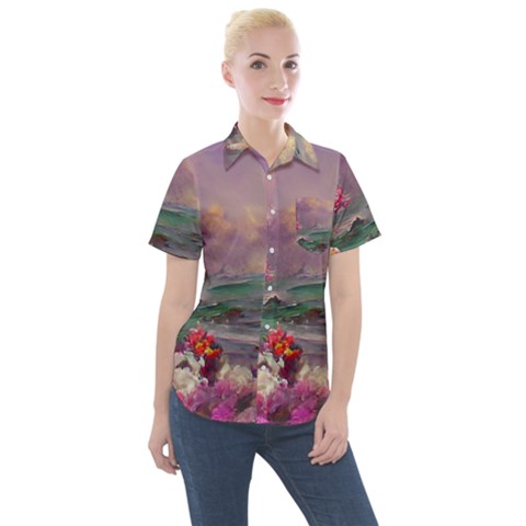 Abstract Flowers  Women s Short Sleeve Pocket Shirt by Internationalstore