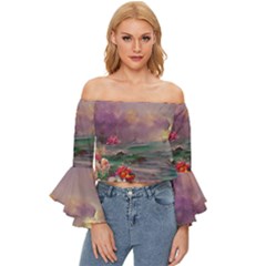 Abstract Flowers  Off Shoulder Flutter Bell Sleeve Top by Internationalstore