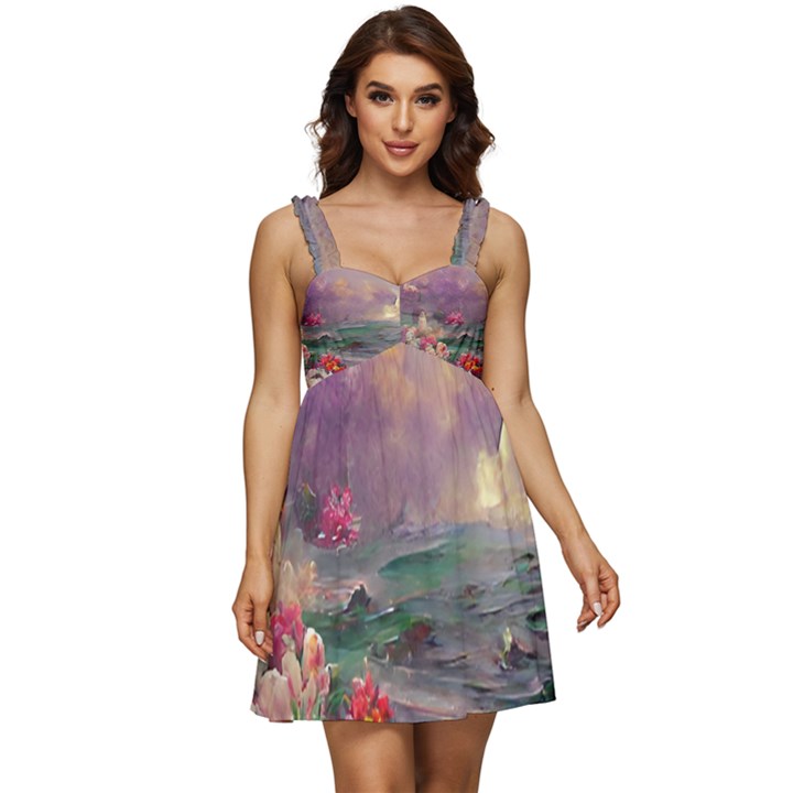 Abstract Flowers  Ruffle Strap Babydoll Chiffon Dress