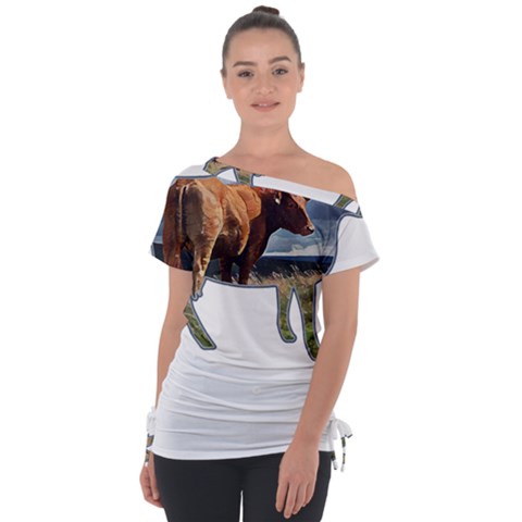 Brown Cow T- Shirt Brown Cow Painting Within A Cow Silhouette Outline T- Shirt Yoga Reflexion Pose T- Shirtyoga Reflexion Pose T- Shirt Off Shoulder Tie-up T-shirt by hizuto