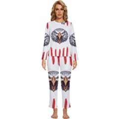 Usa Soccer T- Shirt U S A Patriotic American Flag Soccer Ball Football T- Shirt (1) Womens  Long Sleeve Lightweight Pajamas Set by ZUXUMI