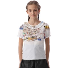 Venice T- Shirt Venice Voyage Art Digital Painting Watercolor Discovery T- Shirt (3) Kids  Frill Chiffon Blouse by ZUXUMI