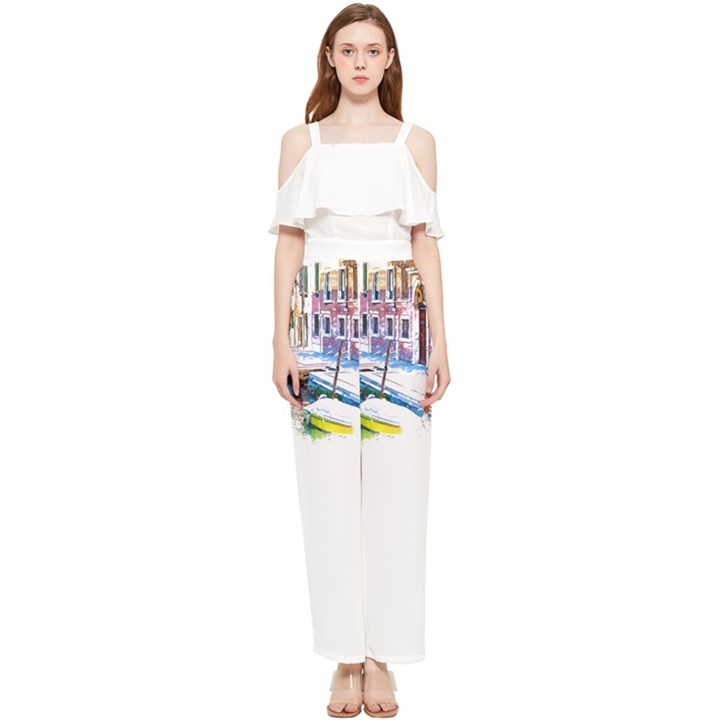 Venice T- Shirt Venice Voyage Art Digital Painting Watercolor Discovery T- Shirt (4) Draped Sleeveless Chiffon Jumpsuit