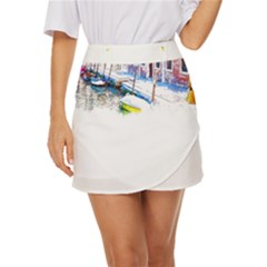 Venice T- Shirt Venice Voyage Art Digital Painting Watercolor Discovery T- Shirt (4) Mini Front Wrap Skirt by ZUXUMI