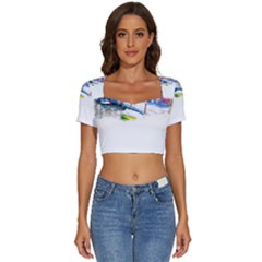 Venice T- Shirt Venice Voyage Art Digital Painting Watercolor Discovery T- Shirt (4) Short Sleeve Square Neckline Crop Top  by ZUXUMI