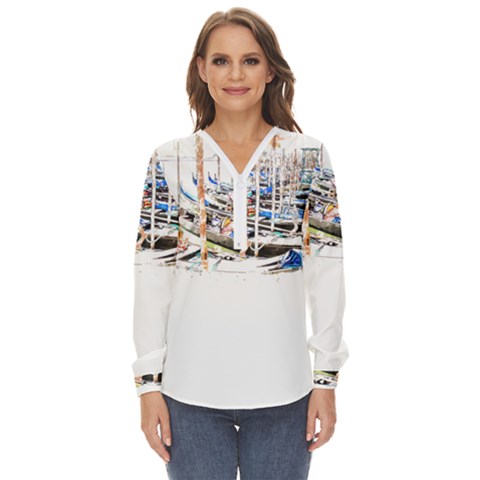 Venice T- Shirt Venice Voyage Art Digital Painting Watercolor Discovery T- Shirt (5) Zip Up Long Sleeve Blouse by ZUXUMI