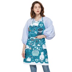 Veterinarian Medicine T- Shirt Veterinary Medicine, Happy And Healthy Friends    Turquoise Backgroun Pocket Apron by ZUXUMI