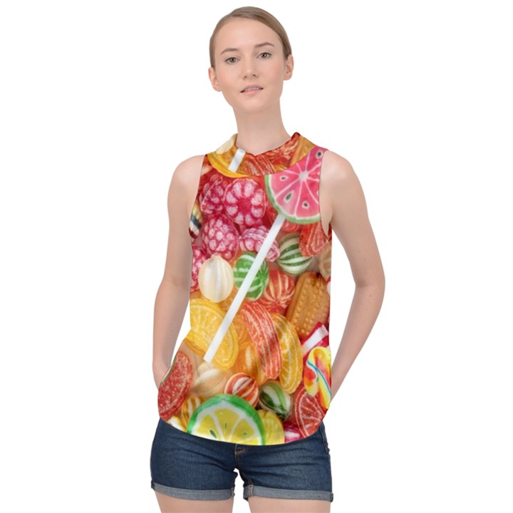 Aesthetic Candy Art High Neck Satin Top