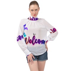 Arts High Neck Long Sleeve Chiffon Top by Internationalstore