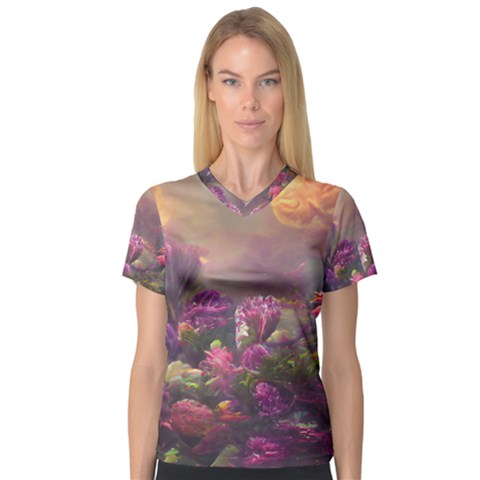 Floral Blossoms  V-neck Sport Mesh T-shirt by Internationalstore