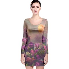 Floral Blossoms  Long Sleeve Velvet Bodycon Dress by Internationalstore