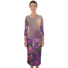 Floral Blossoms  Quarter Sleeve Midi Bodycon Dress by Internationalstore