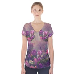 Floral Blossoms  Short Sleeve Front Detail Top by Internationalstore