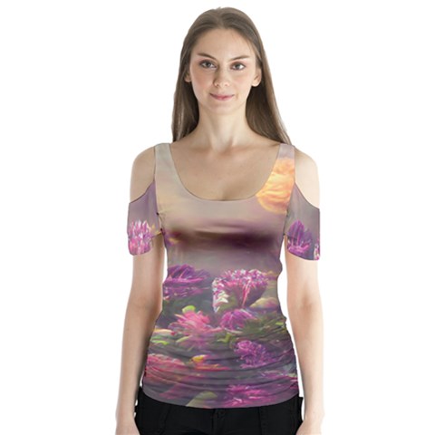 Floral Blossoms  Butterfly Sleeve Cutout T-shirt  by Internationalstore