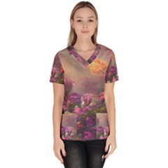 Floral Blossoms  Women s V-neck Scrub Top by Internationalstore