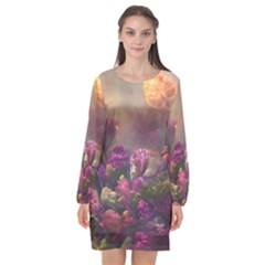 Floral Blossoms  Long Sleeve Chiffon Shift Dress  by Internationalstore