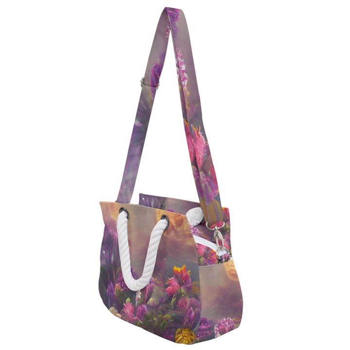 Floral Blossoms  Rope Handles Shoulder Strap Bag