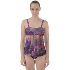 Floral Blossoms  Twist Front Tankini Set by Internationalstore