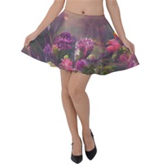 Floral Blossoms  Velvet Skater Skirt by Internationalstore