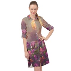 Floral Blossoms  Long Sleeve Mini Shirt Dress by Internationalstore