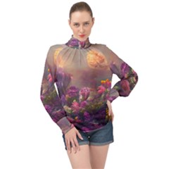 Floral Blossoms  High Neck Long Sleeve Chiffon Top by Internationalstore